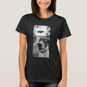 Förvånad hund selfie med utomjording UFO Rolig hun T Shirt