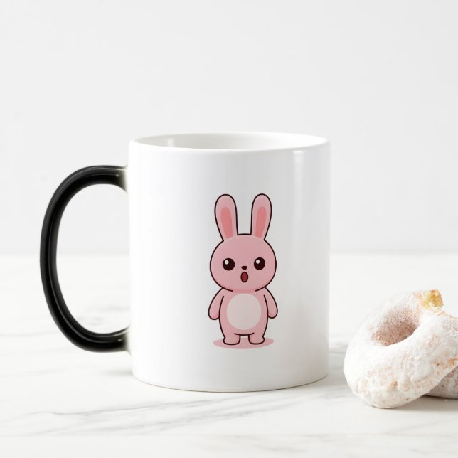 Förvånad Kanin Minimal Kawaii Stil Magisk Mugg (Med munk)