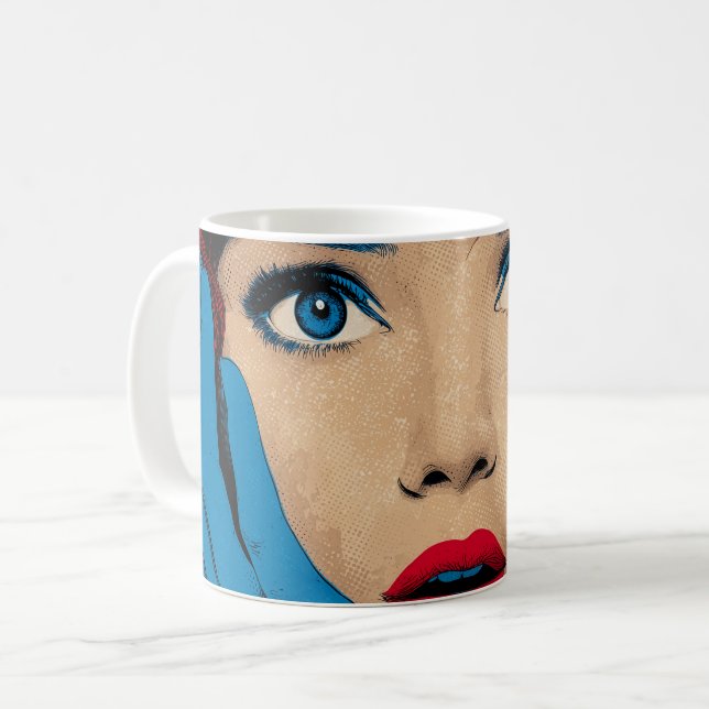 Förvånad kvinna i Pop Art Kaffemugg (Framsida vänster)
