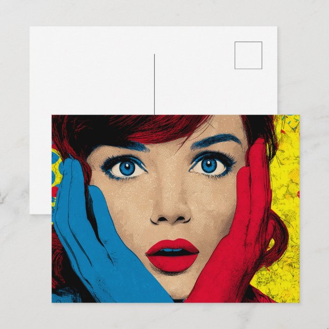 Förvånad kvinna i Pop Art Vykort (Fram/baksida)