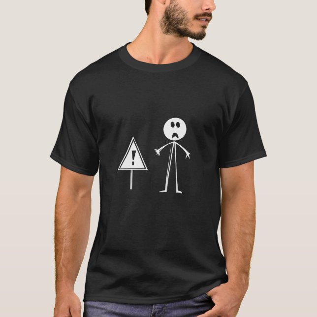 Förvånad Pinfigur Varning Minimalistisk Konst T Shirt (Framsida)