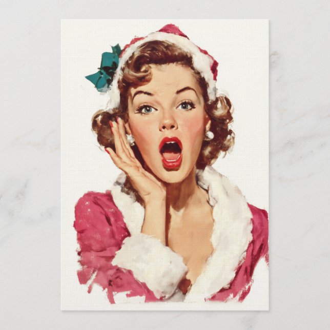 Förvånad Retro Jul Pin-Up Inbjudningar (Framsida)