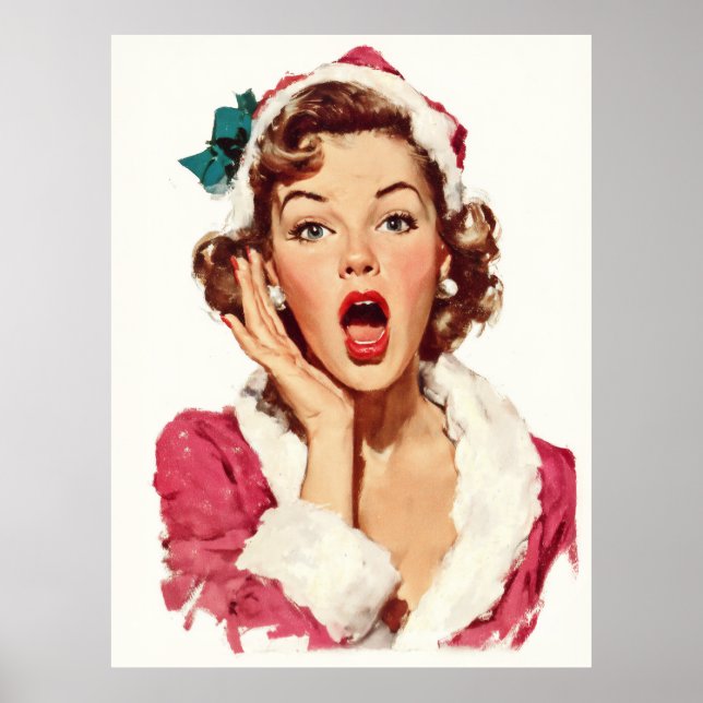 Förvånad Retro Jul Pin-Up Poster (Framsidan)