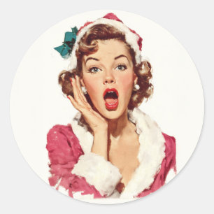 Förvånad Retro Jul Pin-Up Runt Klistermärke