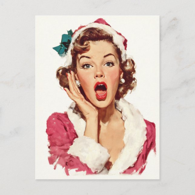 Förvånad Retro Jul Pin-Up Vykort (Framsida)