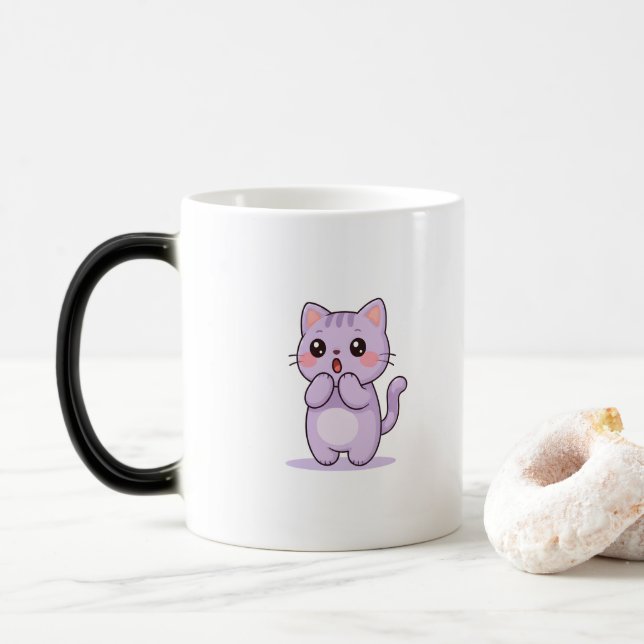 Förvånad Söt Tecknad Katt Karaktär Magisk Mugg (Med munk)