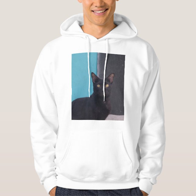 Förvånad svart katt hoodie (Framsida)