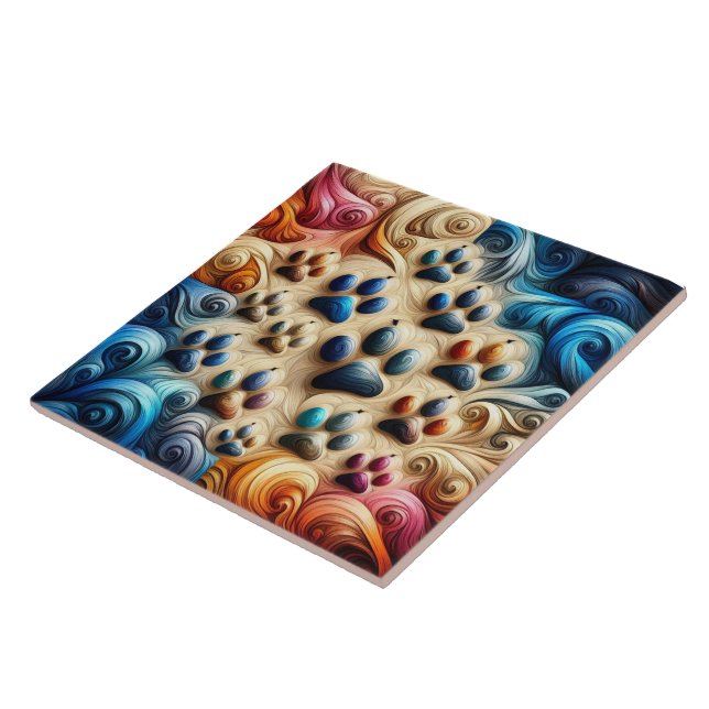 Förvånande utskrift av hund-paw i färgad kakelplatta (Sidan)