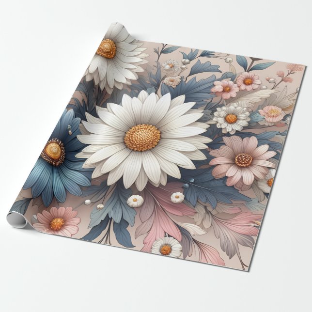 Förvandla din miljö med elegant Daisy Floral Presentpapper (Utrullad)