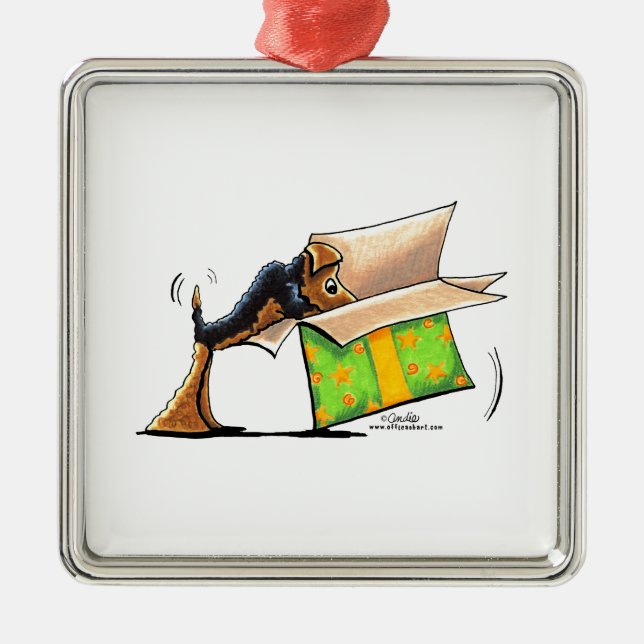 Förvåning mig Airedale Welsh Terrier Julgransprydnad Metall (Framsidan)