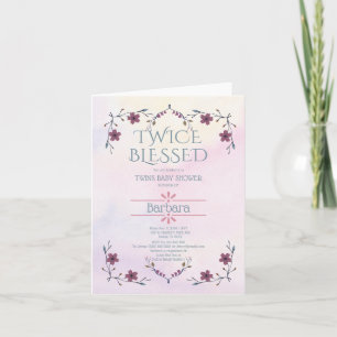 Förväntade Twillingar: Boho-blommigt och lavender- Inbjudan