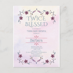 Förväntade Twillingar: Boho-blommigt och lavender- Inbjudan Vykort