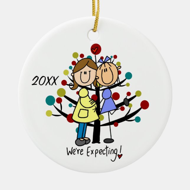 Förväntansfullt koppla ihop helgdagprydnaden för julgransprydnad keramik (Framsidan)