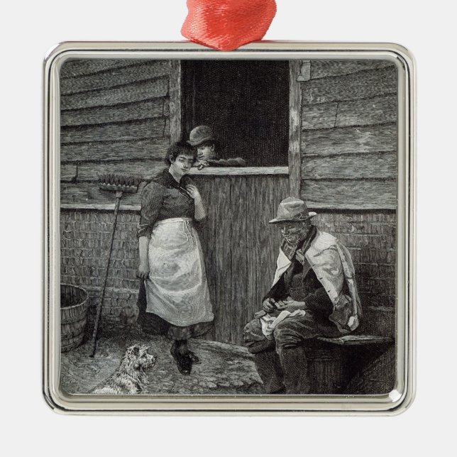 Förväntning från "fritidtimme", 1888 julgransprydnad metall (Framsidan)