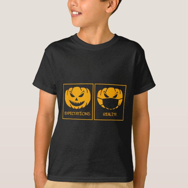 Förväntningar verklighet jack o lykta pumpa ansikt t shirt (Framsida)