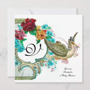 FÖRVARA BABY SHOWER 3 MONOGRAM, vitt Inbjudningar