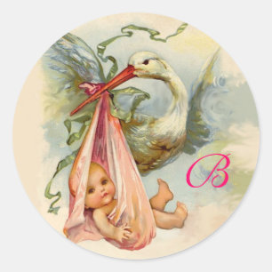 Förvara BABY SHOWER MONOGRAM. Runt Klistermärke