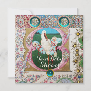 FÖRVARA TWIN BOYS BABY SHOWER,BLOMMIGT GEMSTONES INBJUDNINGAR