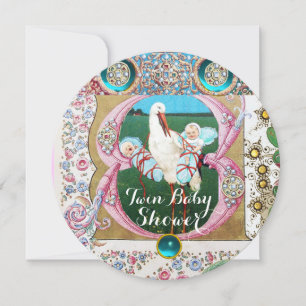 FÖRVARA TWIN BOYS BABY SHOWER,BLOMMIGT GEMSTONES INBJUDNINGAR