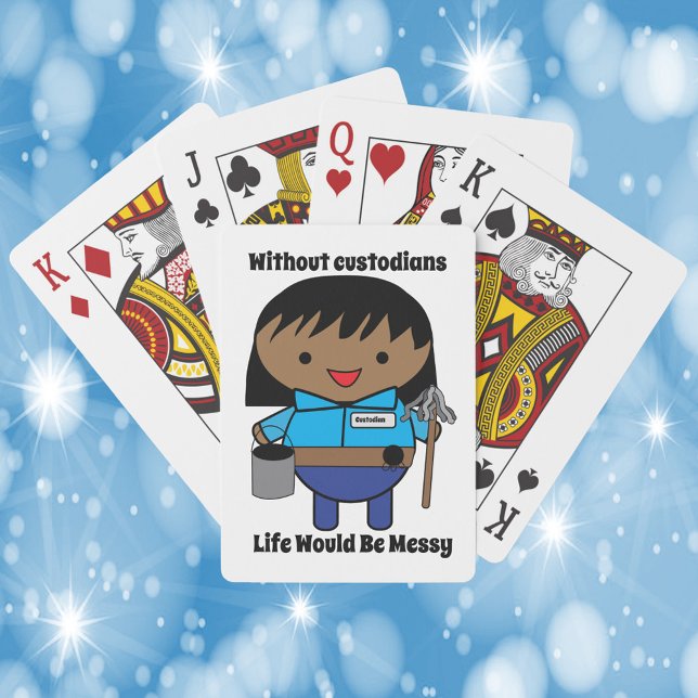 Förvaringsinstitut, beställare, svart, kvinnlig yn casinokort (A deck of playing cards with a picture of a black female janitor and cute text!)