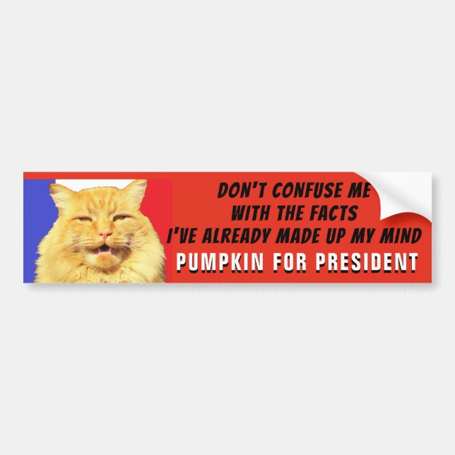 Förväxla inte mig med fakta. Pumpa för president Bildekal (Framsidan)