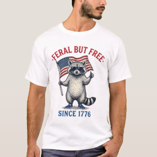 Förvildad Men Fri Patriotisk Tvättbjörn Vintage T- T Shirt