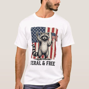 Forvildad och fri patriotisk tvättbjörn vintage sk t shirt
