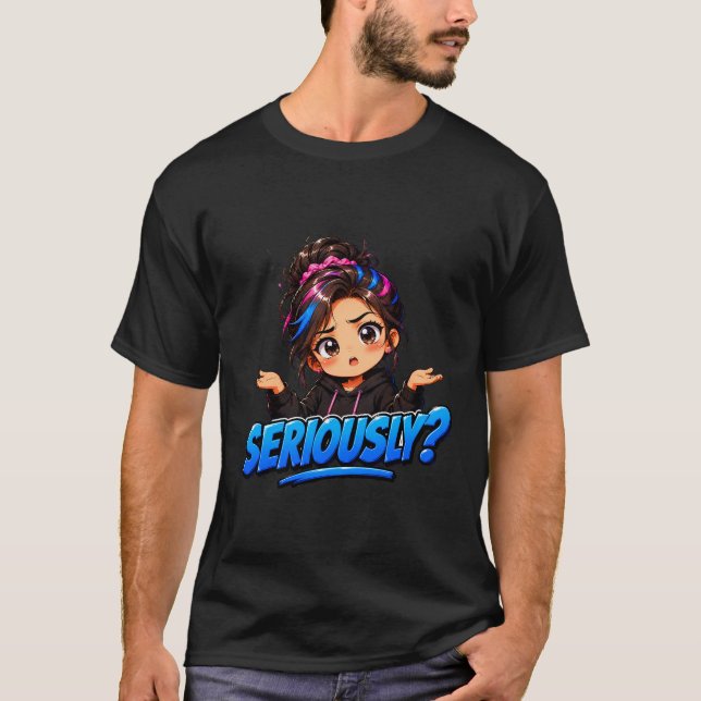 Förvirrad Anime Chibi Flick "SERIOUSLY?" Rycker på T Shirt (Framsida)