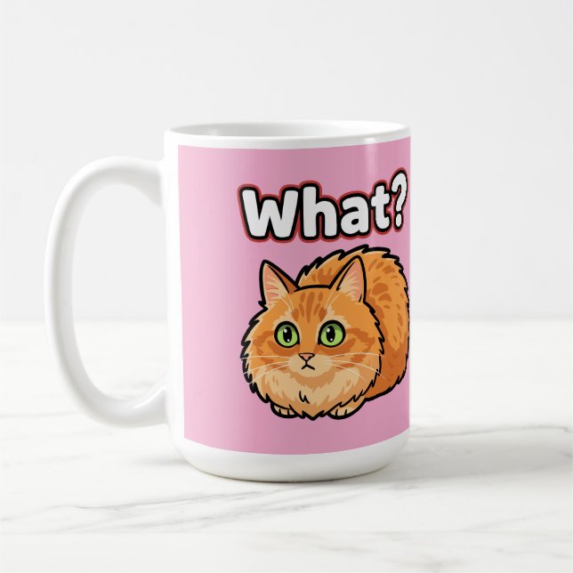 Förvirrad Fluffig Orange Katt "Vad?" Meme-mugg Kaffemugg (Vänster)