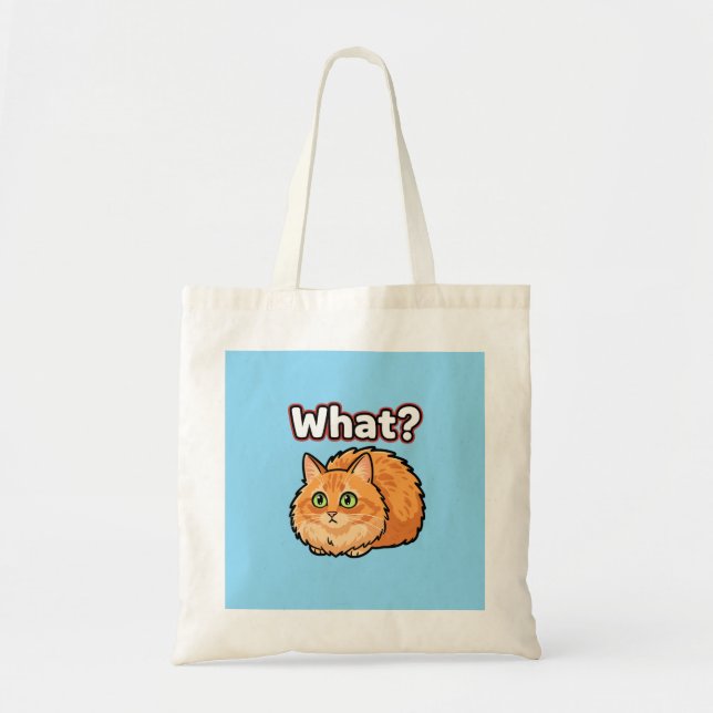Förvirrad Fluffig Orange Katt "Vad?" Meme påse Tygkasse (Framsidan)