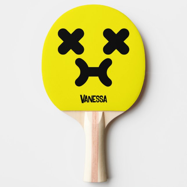 Förvirrad Mullig Ansikte Gul med Namn Pingisracket (Framsidan)