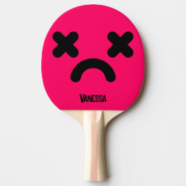 Förvirrat Sorgset Ansikte Rosa med Namn Pingisracket