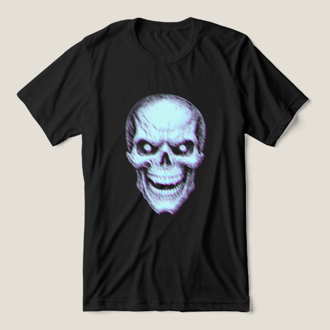 Förvrängd 3D-glitch-stil Skalle T Shirt (Design Framsida)