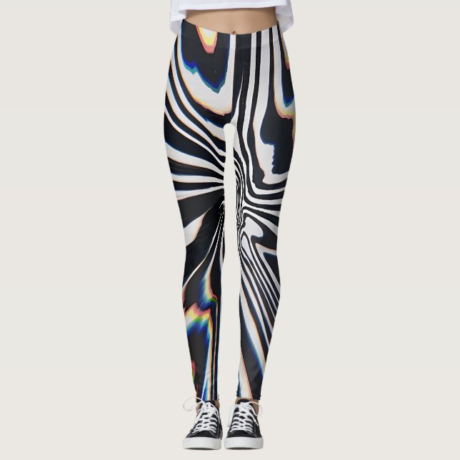 Förvrängd Linje Konst Prismatisk Glitch Leggings (Framsida)