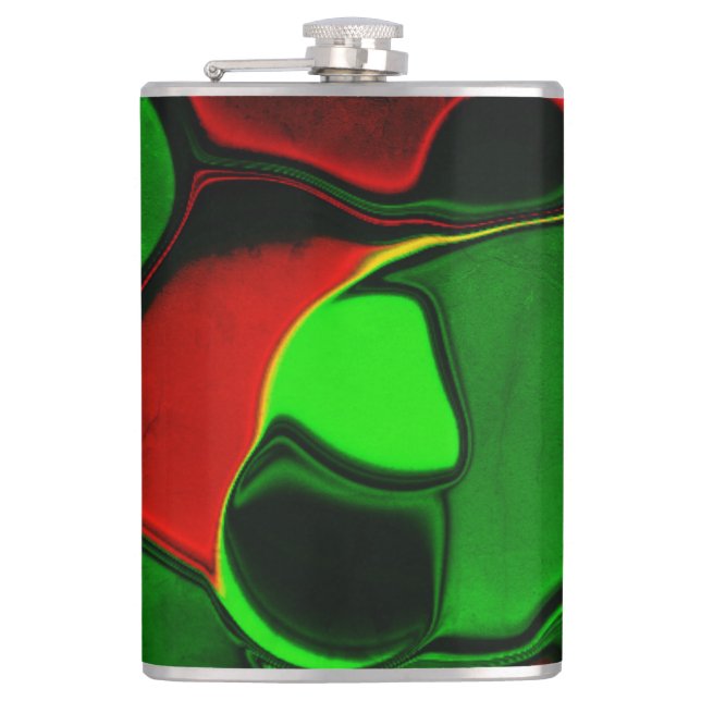 Förvrängda och främmande former, rött och grönt fä fickplunta (Framsidan)