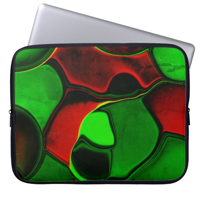 Förvrängda och främmande former, rött och grönt fä laptop fodral (Framsidan)