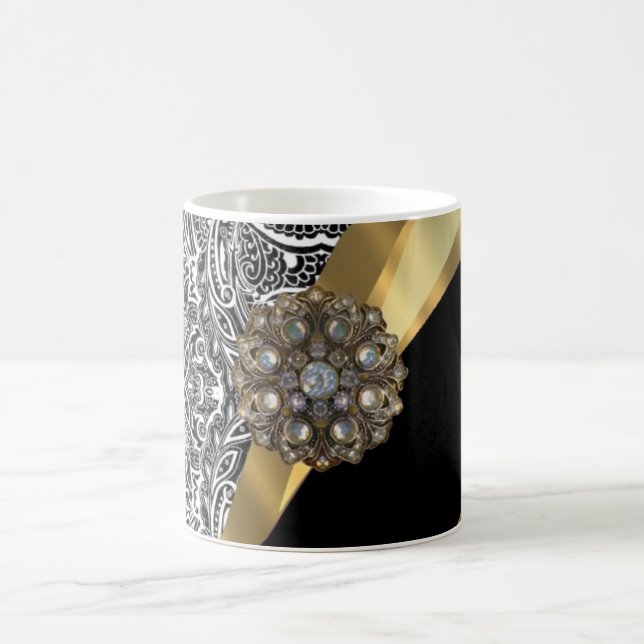 Förvrängningsmönster för svartvit blommigt kaffemugg (Center)