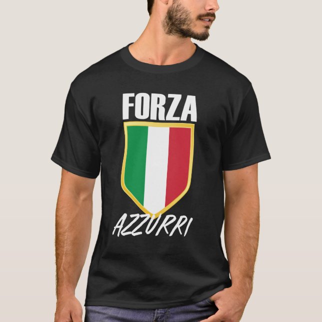 Forza Azzurri Italien Flagga Soccer T Shirt (Framsida)