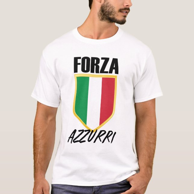 Forza Azzurri Italien Flagga Soccer T Shirt (Framsida)