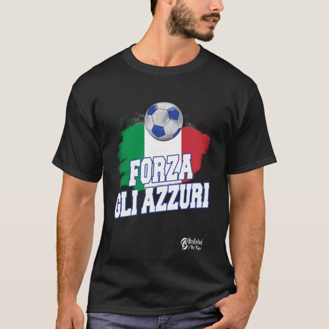 Forza Gli Azzuri Version 1 Black T Shirt (Framsida)