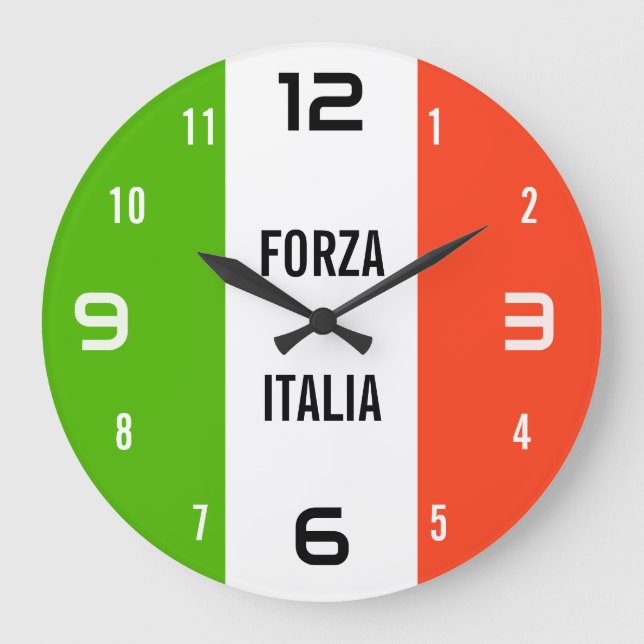 Forza Italia – Italiensk flaggväggsklocka Stor Klocka (Framsida)