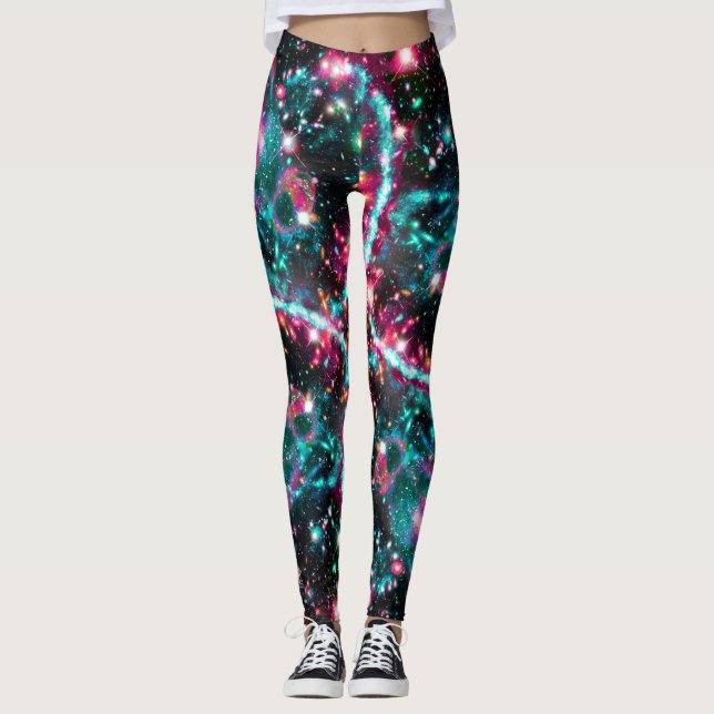 Fosforescence Star Fält, alla över tryckfärgning Leggings (Framsida)