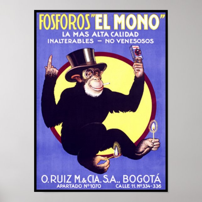 Fosforos El Mono Cuban Cigars Poster (Framsidan)
