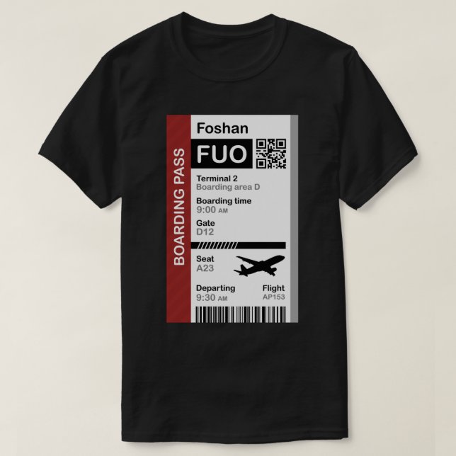 Foshan Boarding Pass (flygdestination Biljett) T Shirt (Design framsida)
