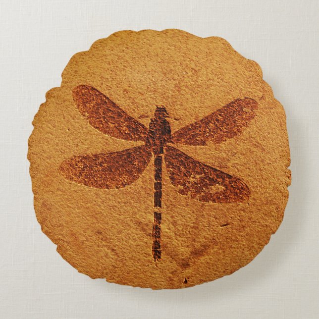 Fossil Damselflyga Rund Kudde (Framsidan)