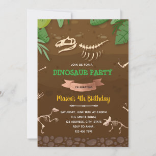 Fossil dinosaur födelsedagsfest inbjudan
