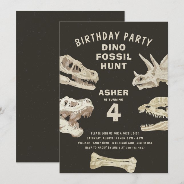 Fossil Dinosaur-Födelsedagsfest Inbjudningar (Fram/baksida)
