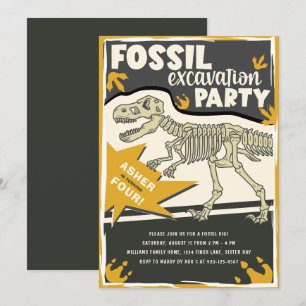 Fossil Excavation Dinosaur-Födelsedagsfest Inbjudningar