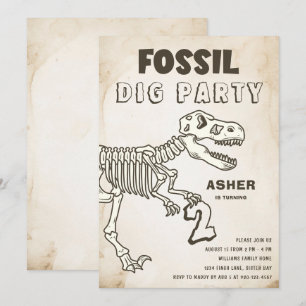 Fossil Gräv Dinosaur-Födelsedagsfest Inbjudningar