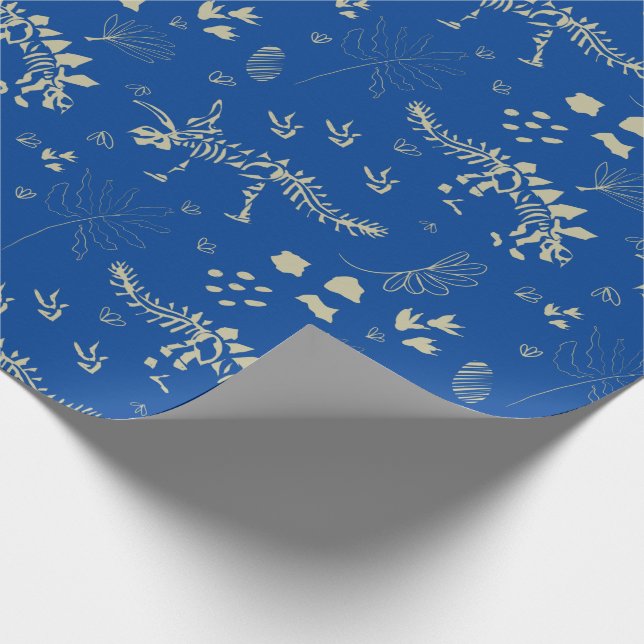 Fossil gravande dinosaurie Blå och beige Presentpapper (Hörn)